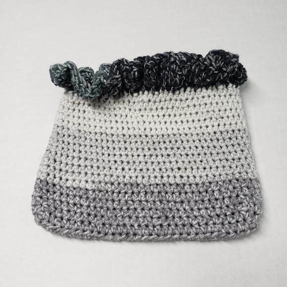 Handmade Crochet Drawstring Pouch Gray Small Purse Makeup Bag Renaissance Witchy - Picture 4 of 11